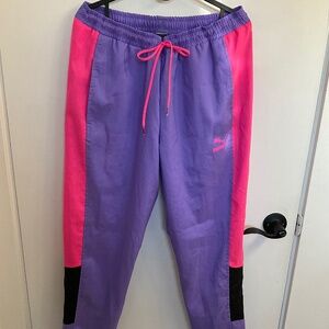 Retro 90’s vibe Puma sports pants in purple, pink, and black - size medium